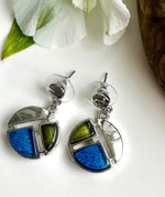 Load image into Gallery viewer, lusciousscarves Miss Milly Blue, Lime Green and Silver Segment Earrings FE604
