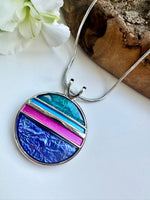 Load image into Gallery viewer, lusciousscarves Miss Milly Blue, Turquoise and Pink Saturn Necklace FN603
