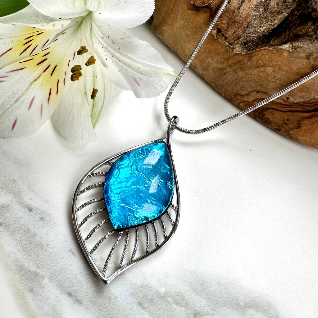lusciousscarves Miss Milly Bright Turquoise and Silver Resin Teardrop Pendant Necklace FN525