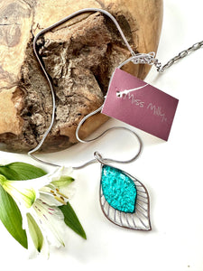 lusciousscarves Miss Milly Bright Turquoise Green and Silver Resin Teardrop Pendant Necklace FN525