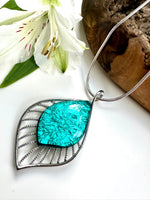 Load image into Gallery viewer, lusciousscarves Miss Milly Bright Turquoise Green and Silver Resin Teardrop Pendant Necklace FN525
