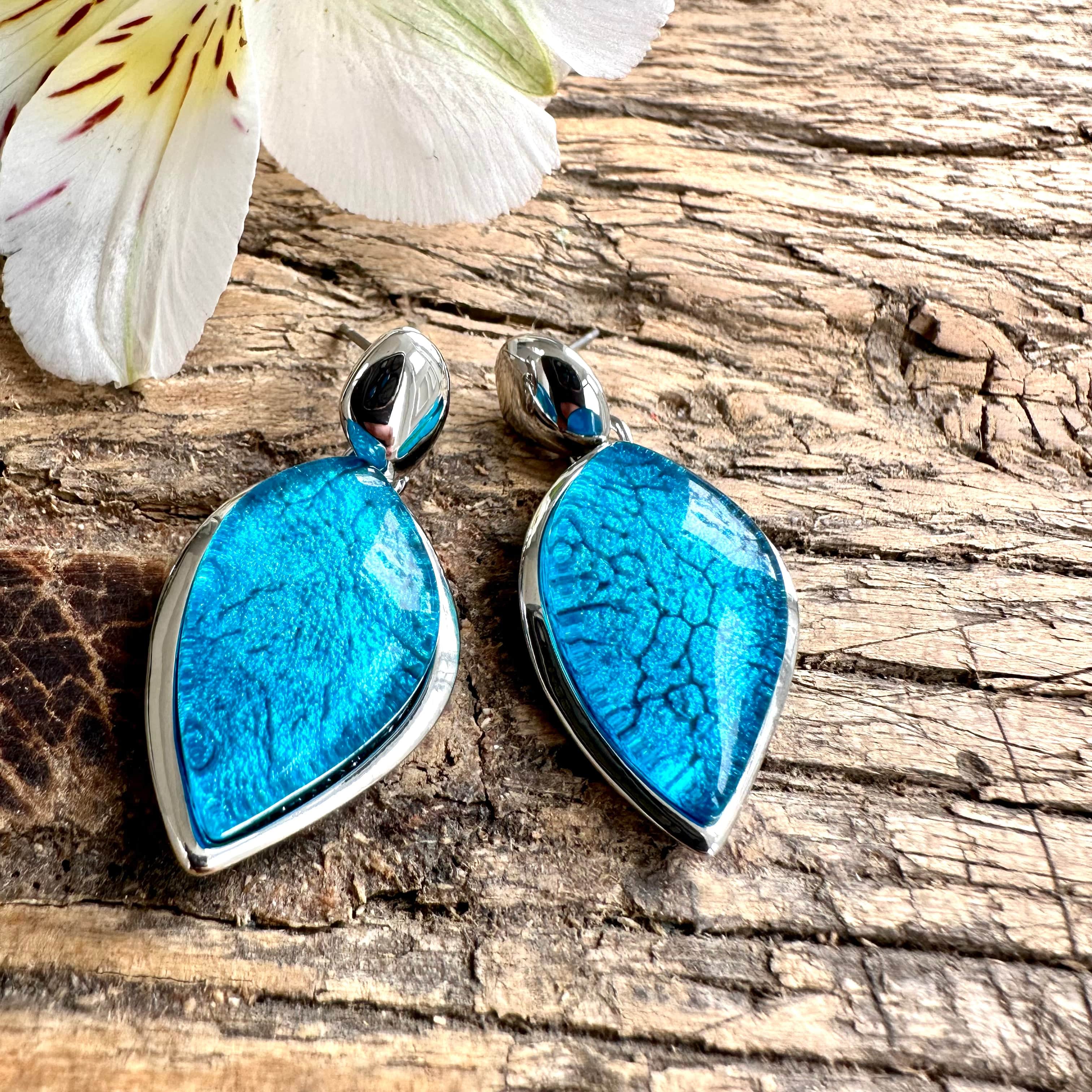lusciousscarves Miss Milly Chunky Turquoise and Silver Teardrop Earrings FE183.