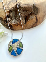 Load image into Gallery viewer, lusciousscarves Miss Milly Cobalt Blue, Lime and Silver Segment Necklace FN604
