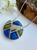 Load image into Gallery viewer, lusciousscarves Miss Milly Cobalt Blue, Lime and Silver Segment Necklace FN604
