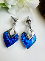 Load image into Gallery viewer, lusciousscarves Miss Milly Cobalt Foil Resin Diamond Drop Earrings FE531
