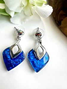 lusciousscarves Miss Milly Cobalt Foil Resin Diamond Drop Earrings FE531