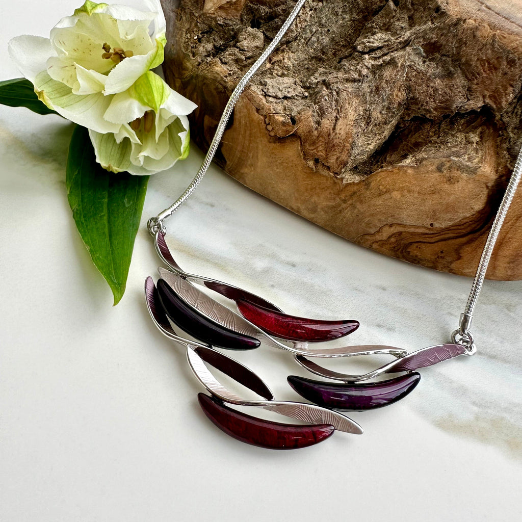 lusciousscarves Miss Milly Deep Purple and Red Rippling Waves Necklace FN366