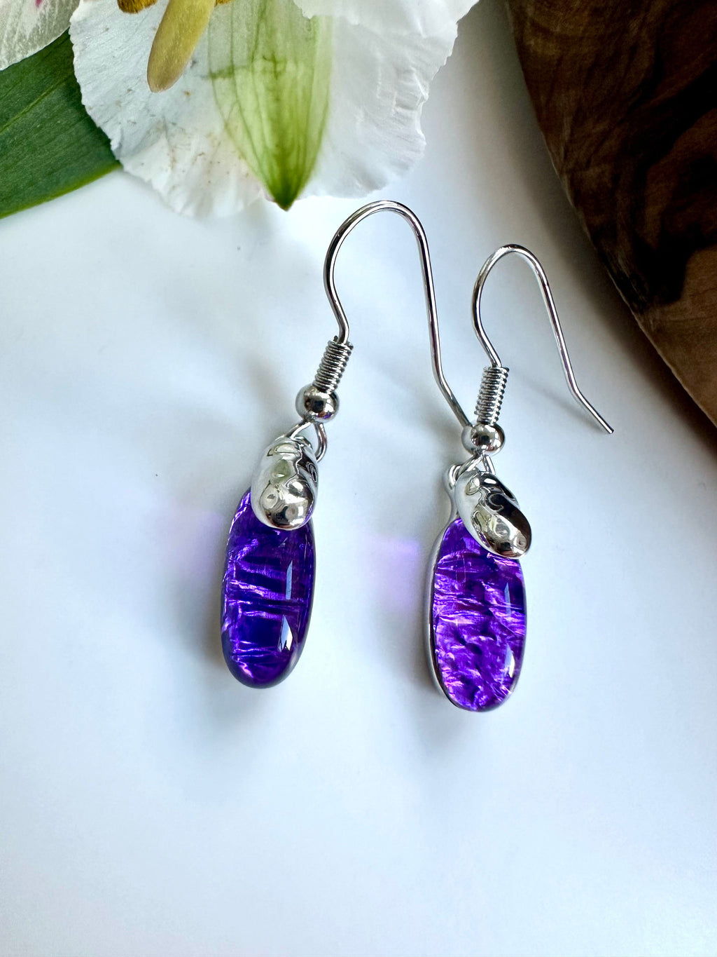 lusciousscarves Miss Milly Deep Purple & Silver Droplet Earrings FE436