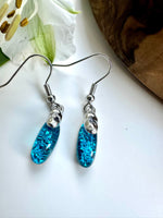 Load image into Gallery viewer, lusciousscarves Miss Milly Deep Turquoise Green &amp; Silver Droplet Earrings FE436
