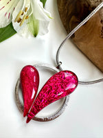 Load image into Gallery viewer, lusciousscarves Miss Milly Duo Red Heart Necklace Mounted on a Silver Loop Necklace . FN615
