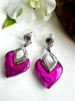 Load image into Gallery viewer, lusciousscarves Miss Milly Fuchsia Foil Resin Diamond Drop Earrings FE531
