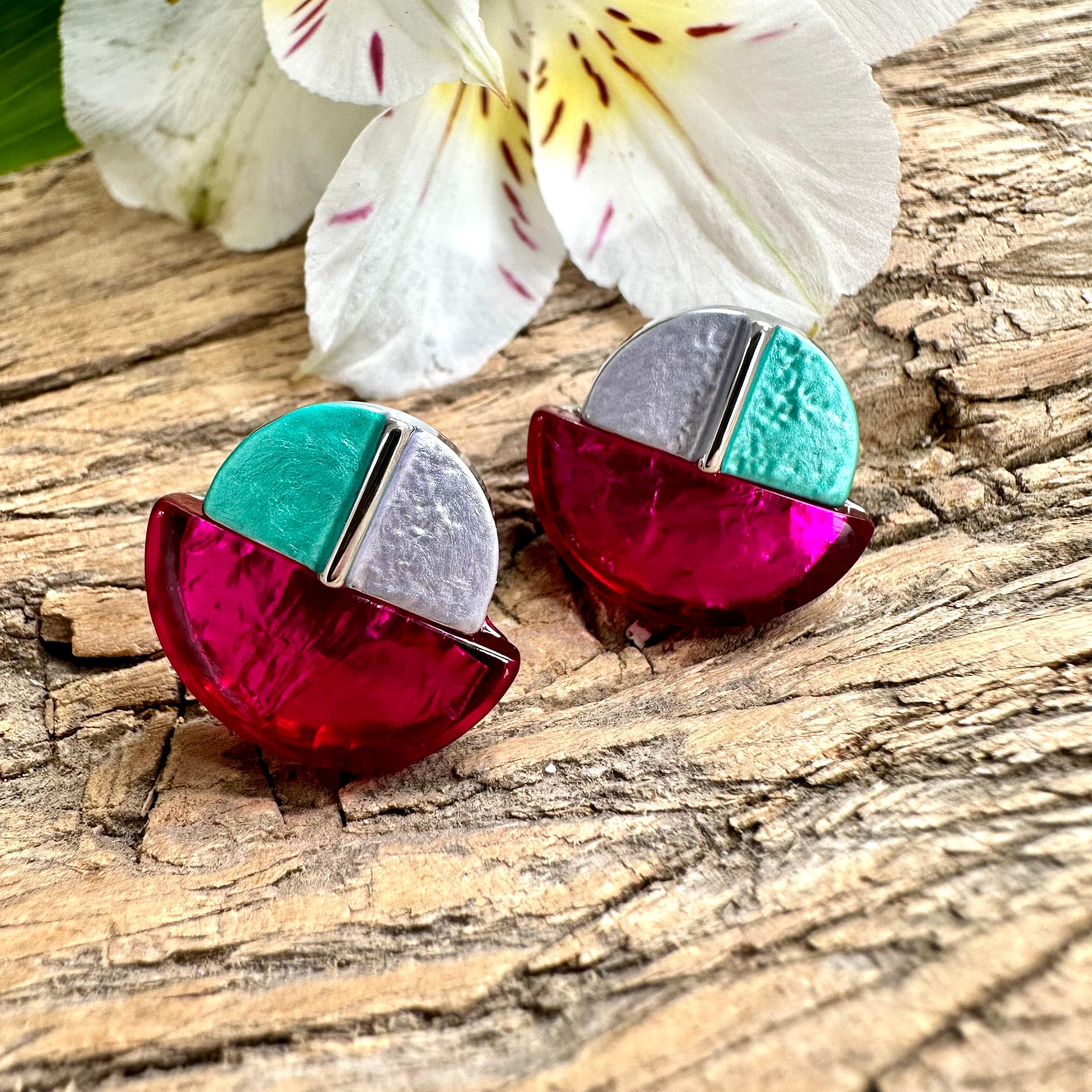 Miss Milly Fuchsia Pink and Mint Green Disc Earrings FE568