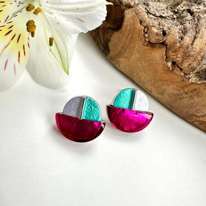 lusciousscarves Miss Milly Fuchsia, Pink and Mint Green Disc Earrings FE568