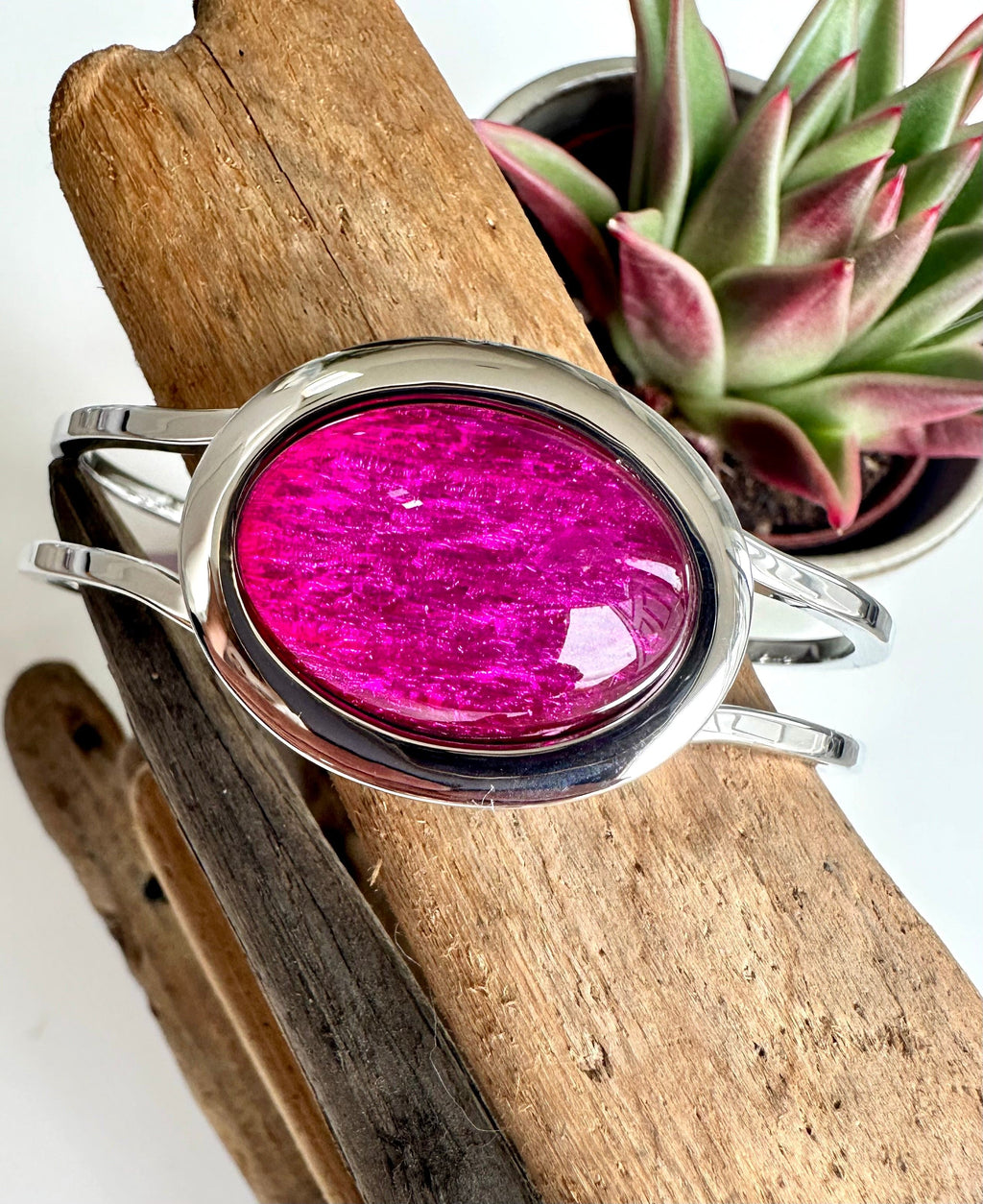 lusciousscarves Miss Milly Hot Pink Marble Resin Hinged Bangle FB66
