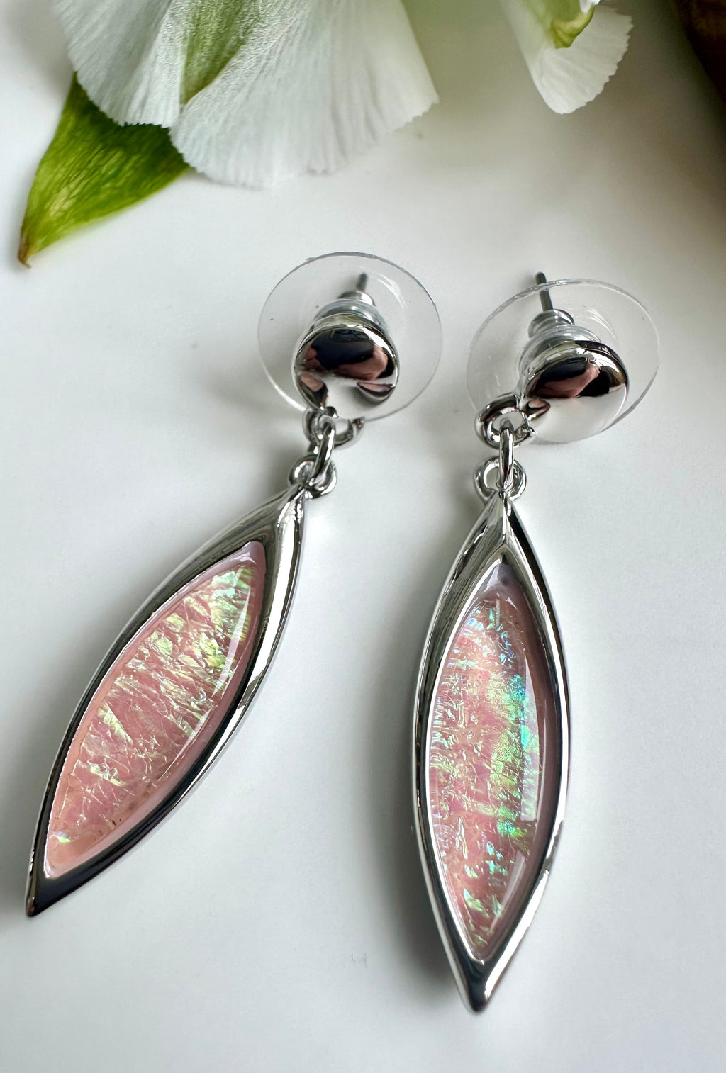 lusciousscarves Miss Milly Iridescent Pale Pink Resin Drop Earrings FE551