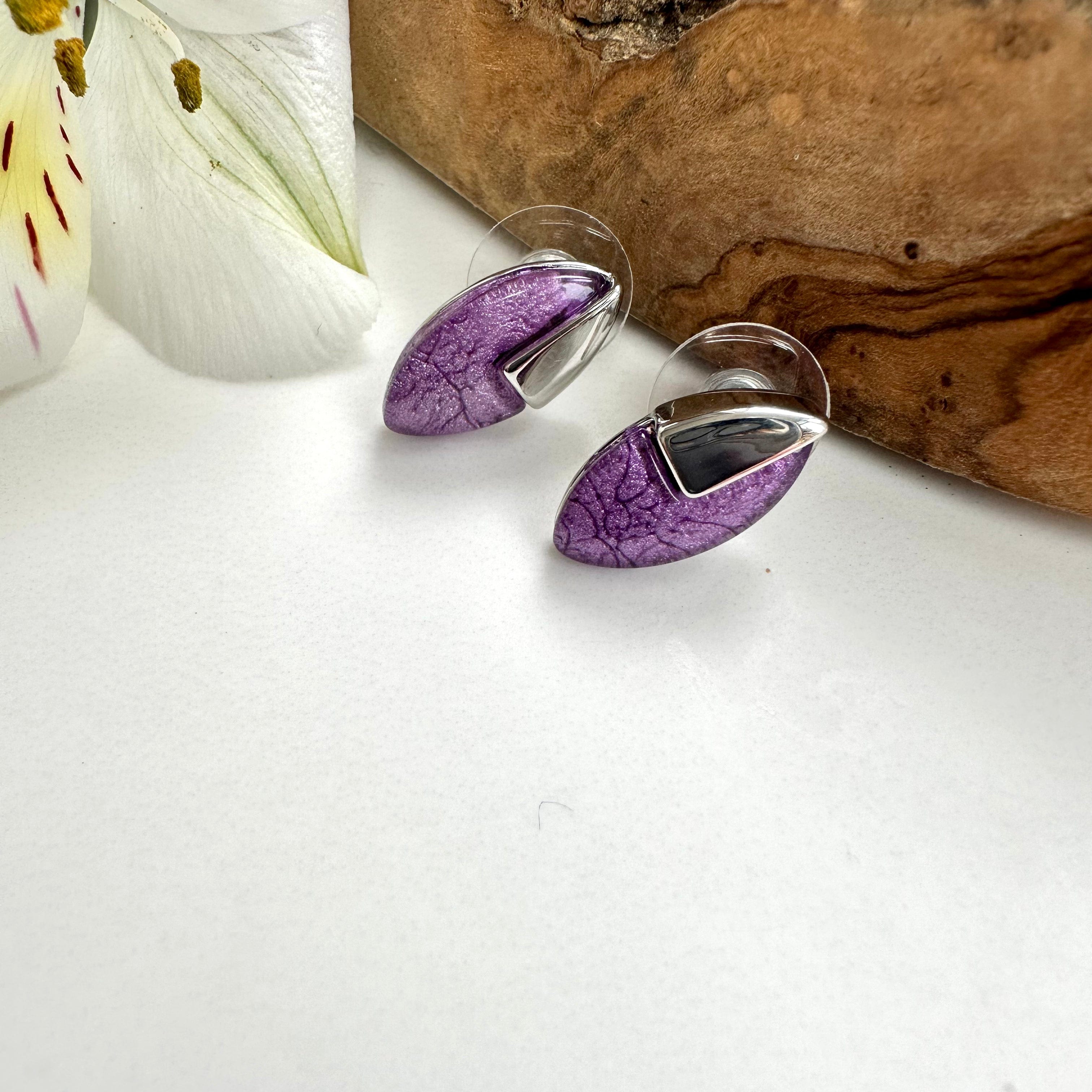 lusciousscarves Miss Milly Lavender and Silver Shield Earrings FE610