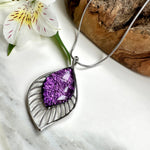 Load image into Gallery viewer, lusciousscarves Miss Milly Lavender Resin Silver Teardrop Necklace FN525
