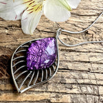 Load image into Gallery viewer, lusciousscarves Miss Milly Lavender Resin Silver Teardrop Necklace FN525
