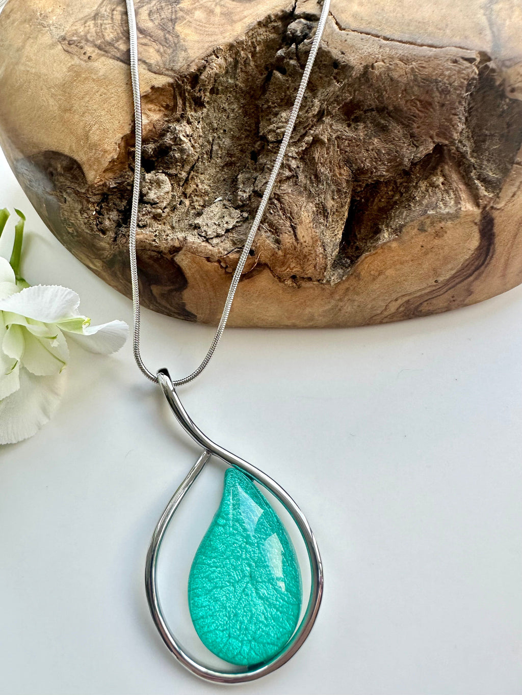 lusciousscarves Miss Milly Long Iridescent Mint Green Teardrop Pendant FN640