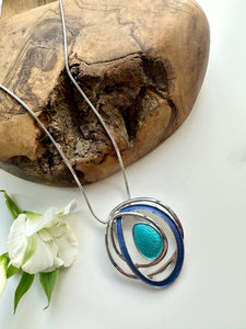 lusciousscarves Miss Milly Long Necklace with Turquoise, Blue and Silver Swirl Pendant FN635