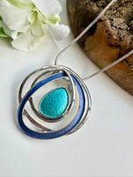 Load image into Gallery viewer, lusciousscarves Miss Milly Long Necklace with Turquoise, Blue and Silver Swirl Pendant FN635
