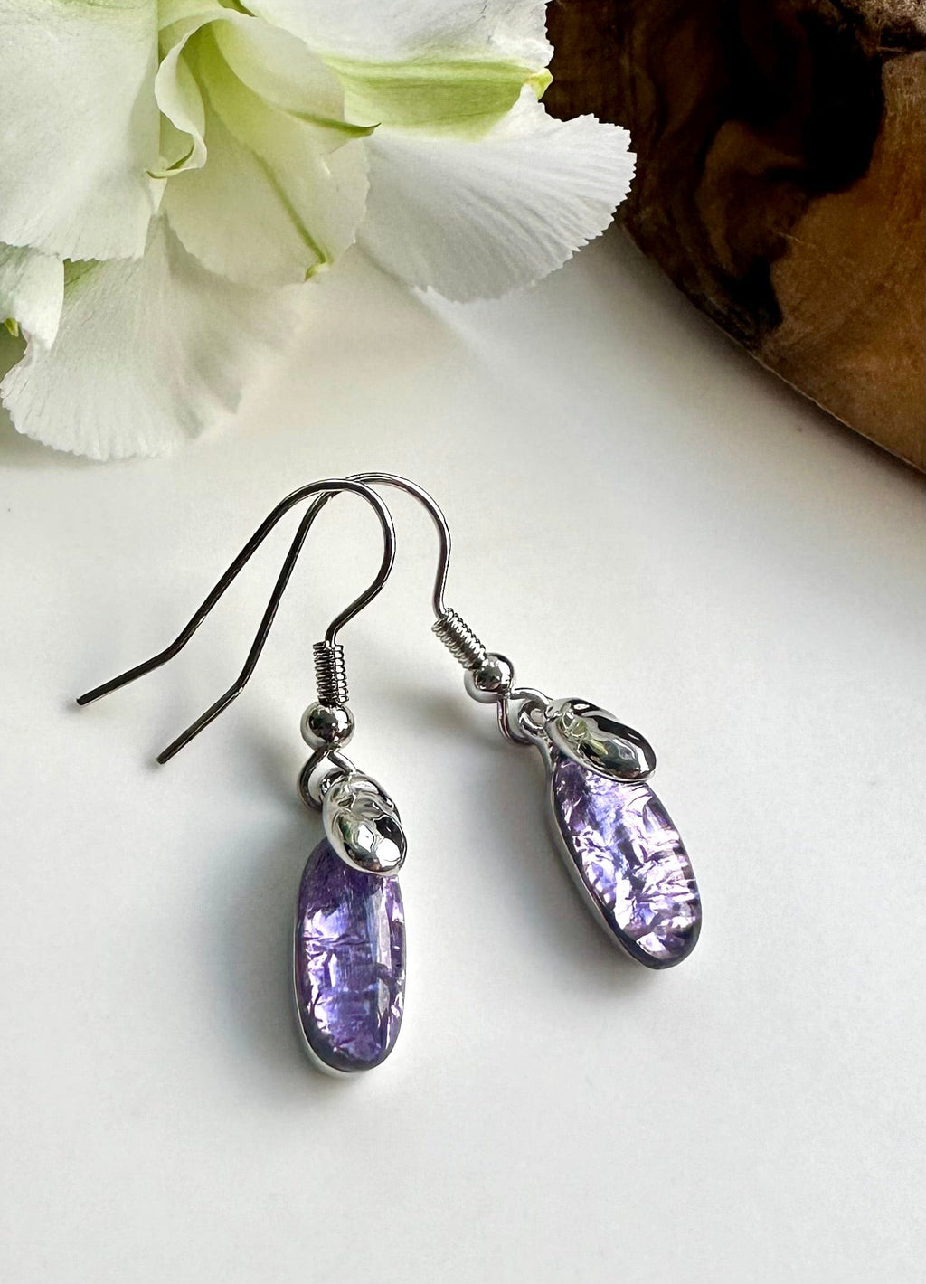 lusciousscarves Miss Milly Mauve Lilac and Silver Drop Earrings FE436