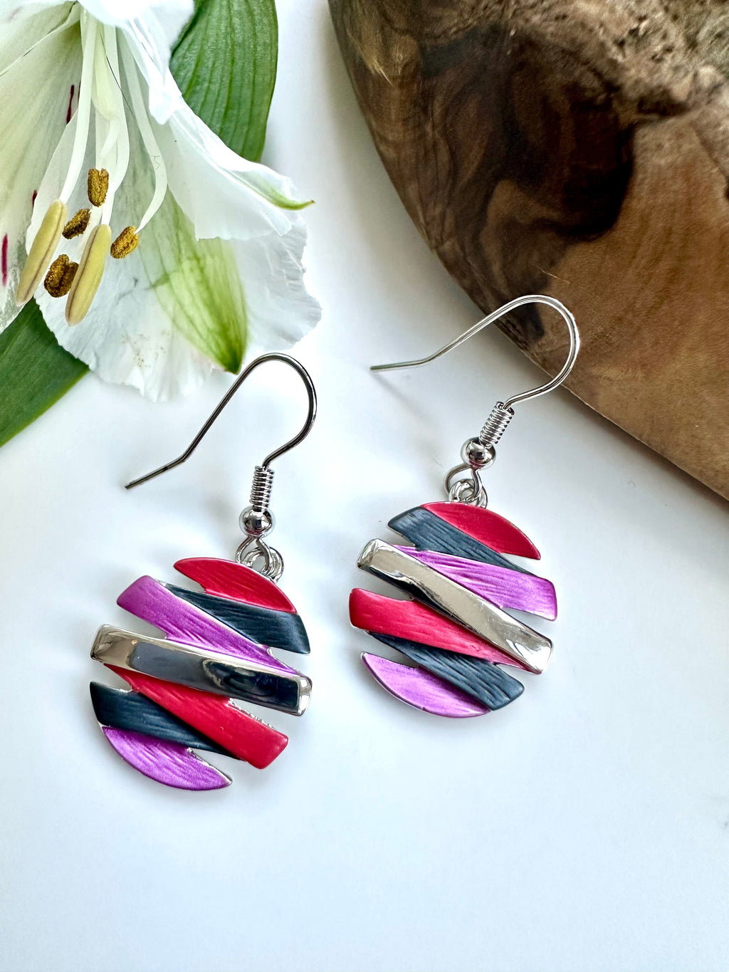 lusciousscarves Miss Milly Pink, Grey and Red Disc Earrings FE553
