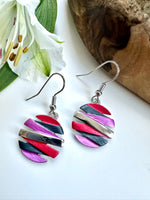 Load image into Gallery viewer, lusciousscarves Miss Milly Pink, Grey and Red Disc Earrings FE553
