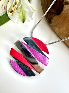 lusciousscarves Miss Milly Pink, Grey and Red Disc Necklace FN553