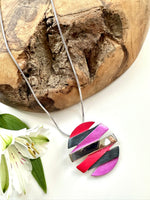 Load image into Gallery viewer, lusciousscarves Miss Milly Pink, Grey and Red Disc Necklace FN553

