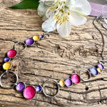 Load image into Gallery viewer, lusciousscarves Miss Milly Pink, Purple and Yellow Hoop Necklace FN578

