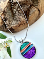 Load image into Gallery viewer, lusciousscarves Miss Milly Purple and Teal Saturn Necklace FN603
