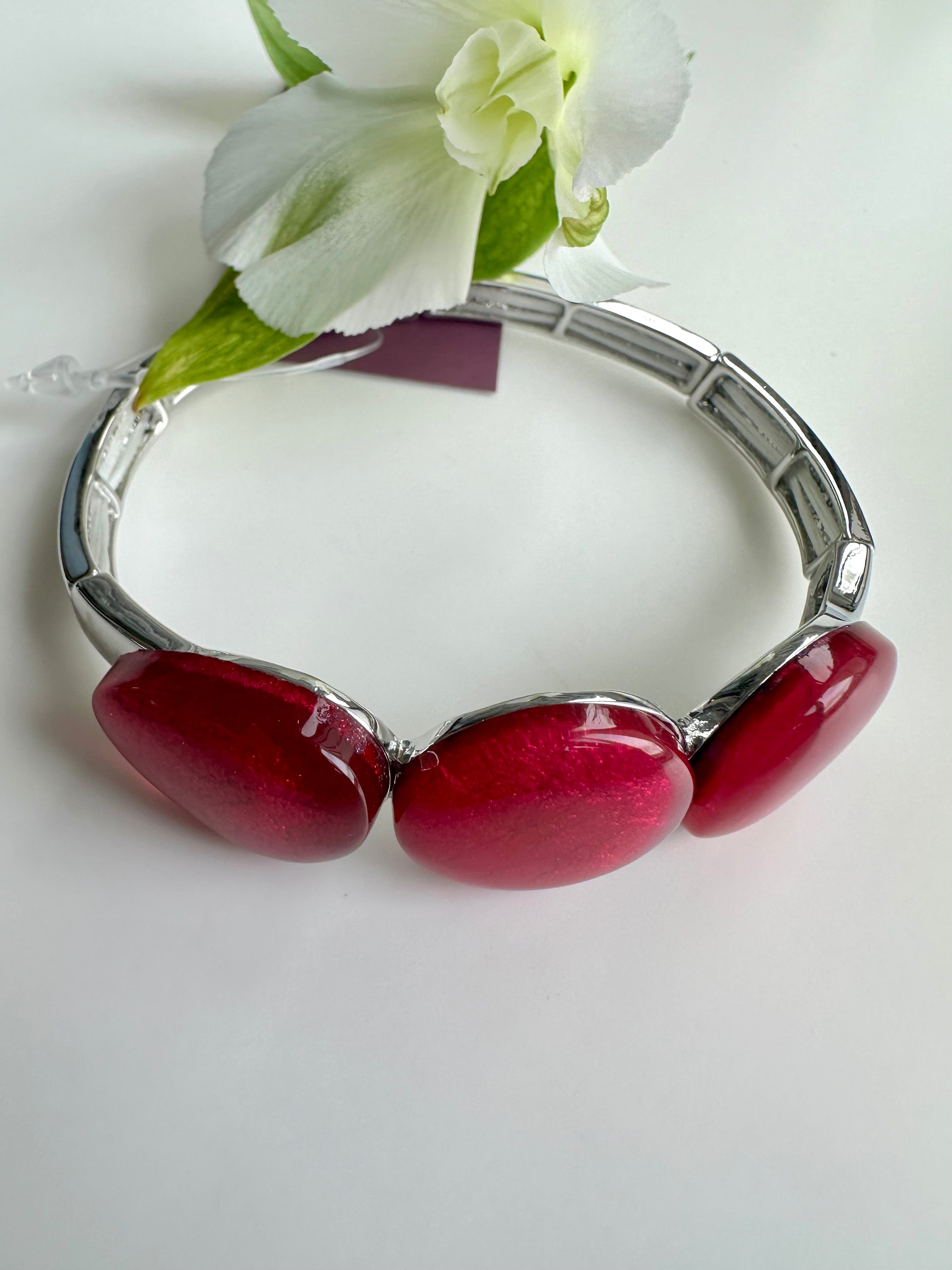 lusciousscarves Miss Milly Raspberry Pink Marble Resin Elasticated Bracelet FB602PPMB