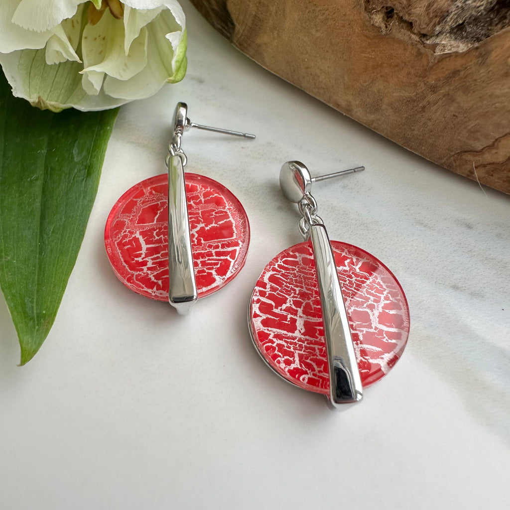 lusciousscarves Miss Milly Red Circular Disc and Silver Bar Earrings FE605