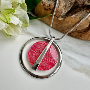 lusciousscarves Miss Milly Red Circular Disc and Silver Bar Necklace FN605