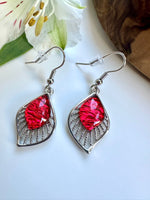 Load image into Gallery viewer, lusciousscarves Miss Milly Red Resin and Silver Tear Drop Earrings, FE525
