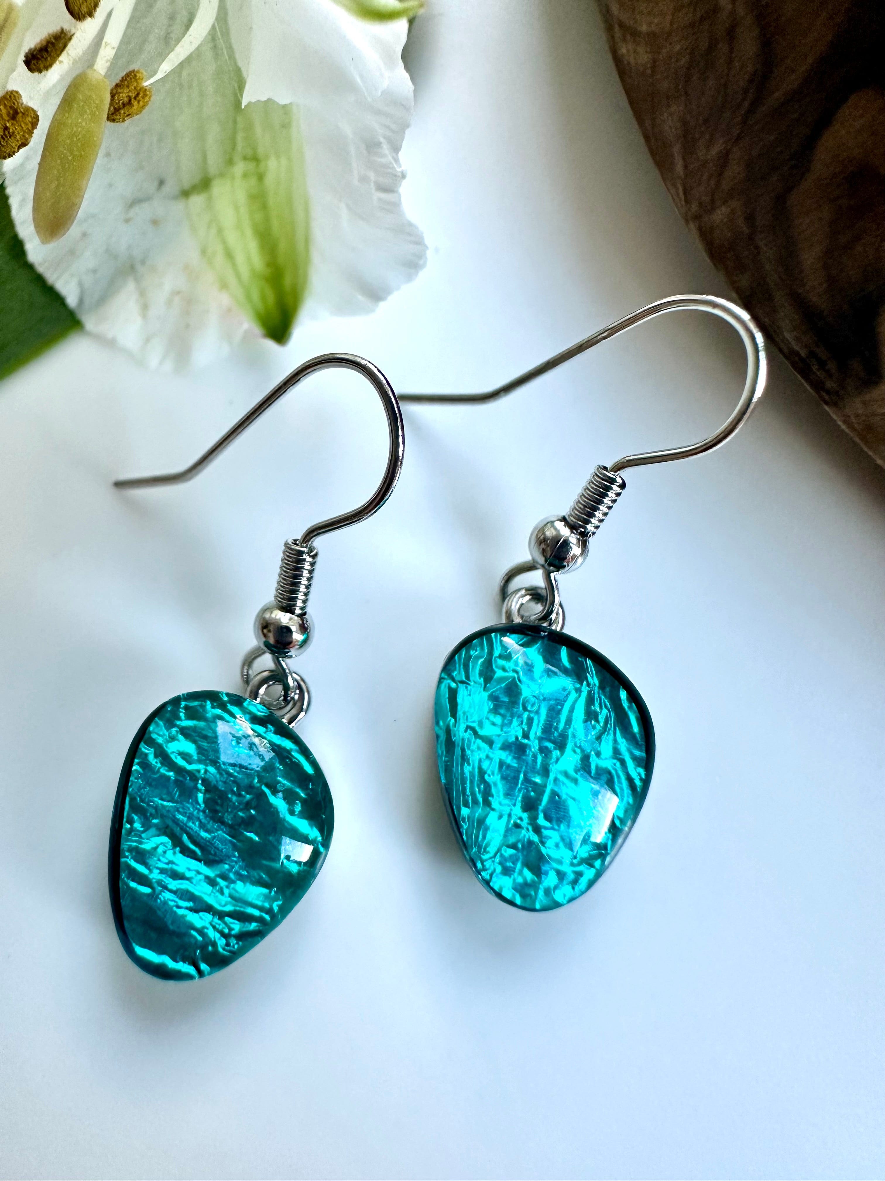 lusciousscarves Miss Milly Rich Turquoise Green Pebble Earrings, FE602