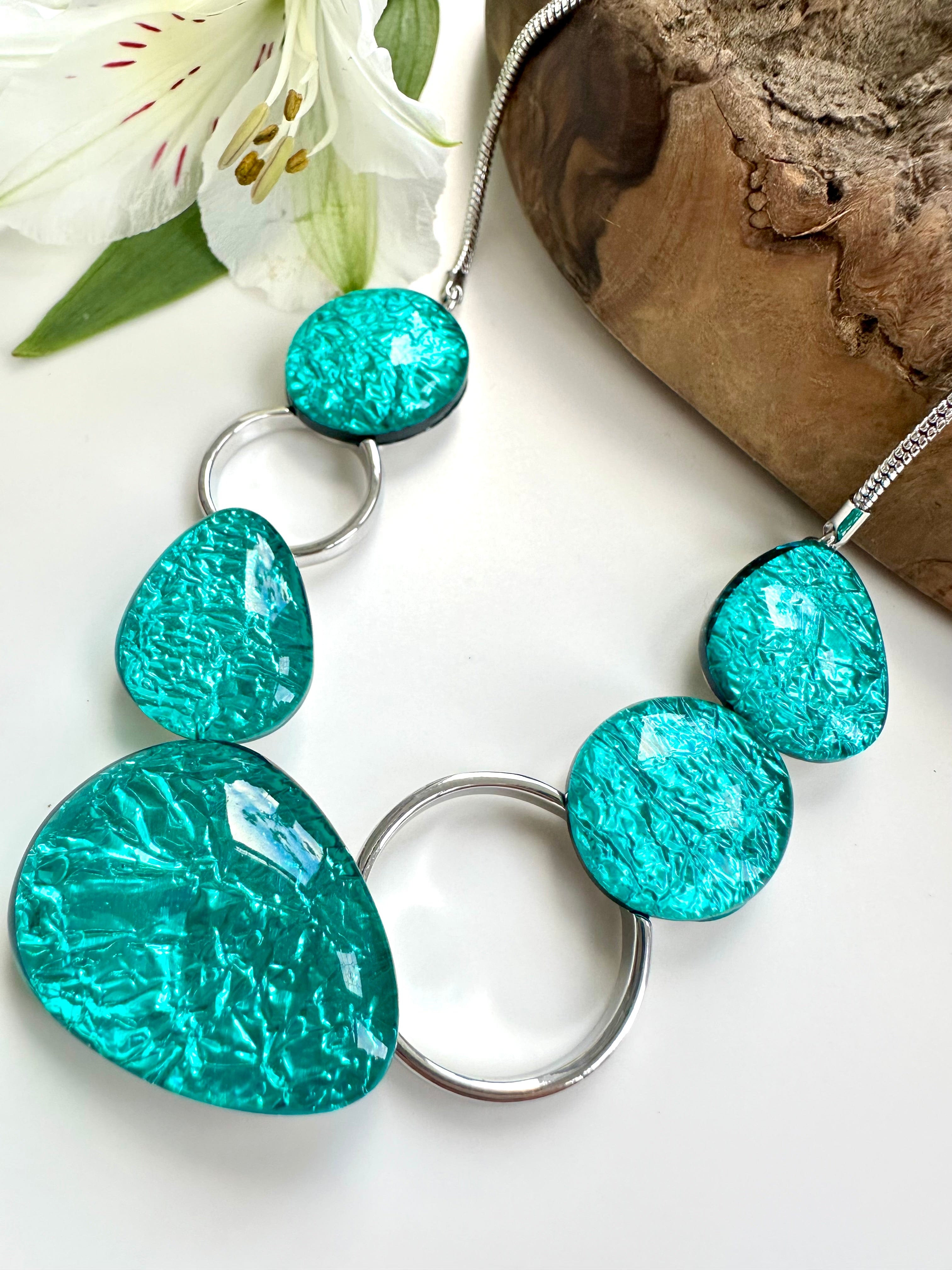 lusciousscarves Miss Milly Rich Turquoise Pebble Necklace , FN602