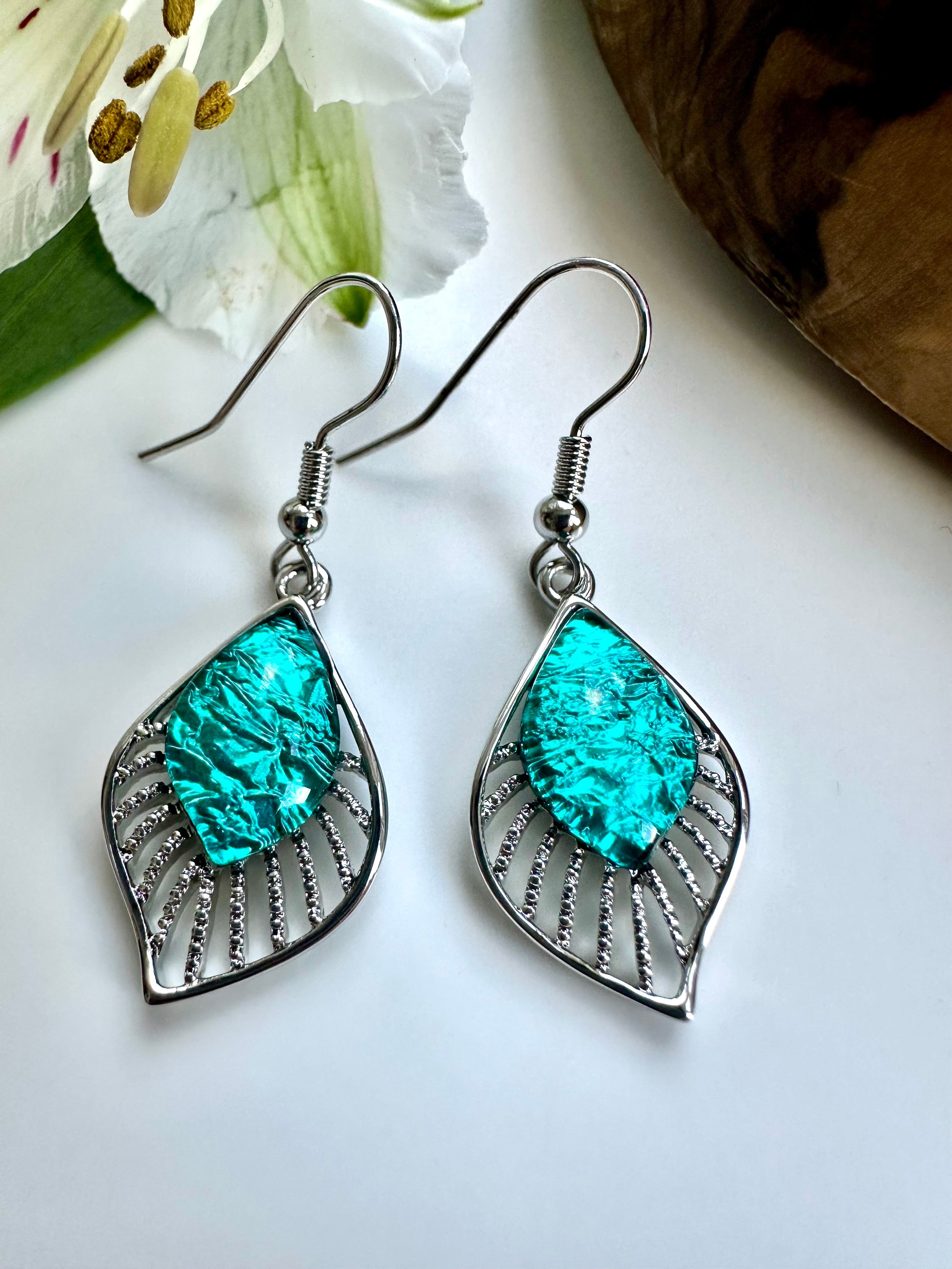 lusciousscarves Miss Milly Turquoise Green Resin & Silver Drop Earrings FE525