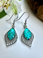Load image into Gallery viewer, lusciousscarves Miss Milly Turquoise Green Resin &amp; Silver Drop Earrings FE525
