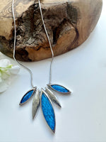 Load image into Gallery viewer, lusciousscarves Miss Milly Vibrant Blue and Silver Resin Leaf Necklace . FN551
