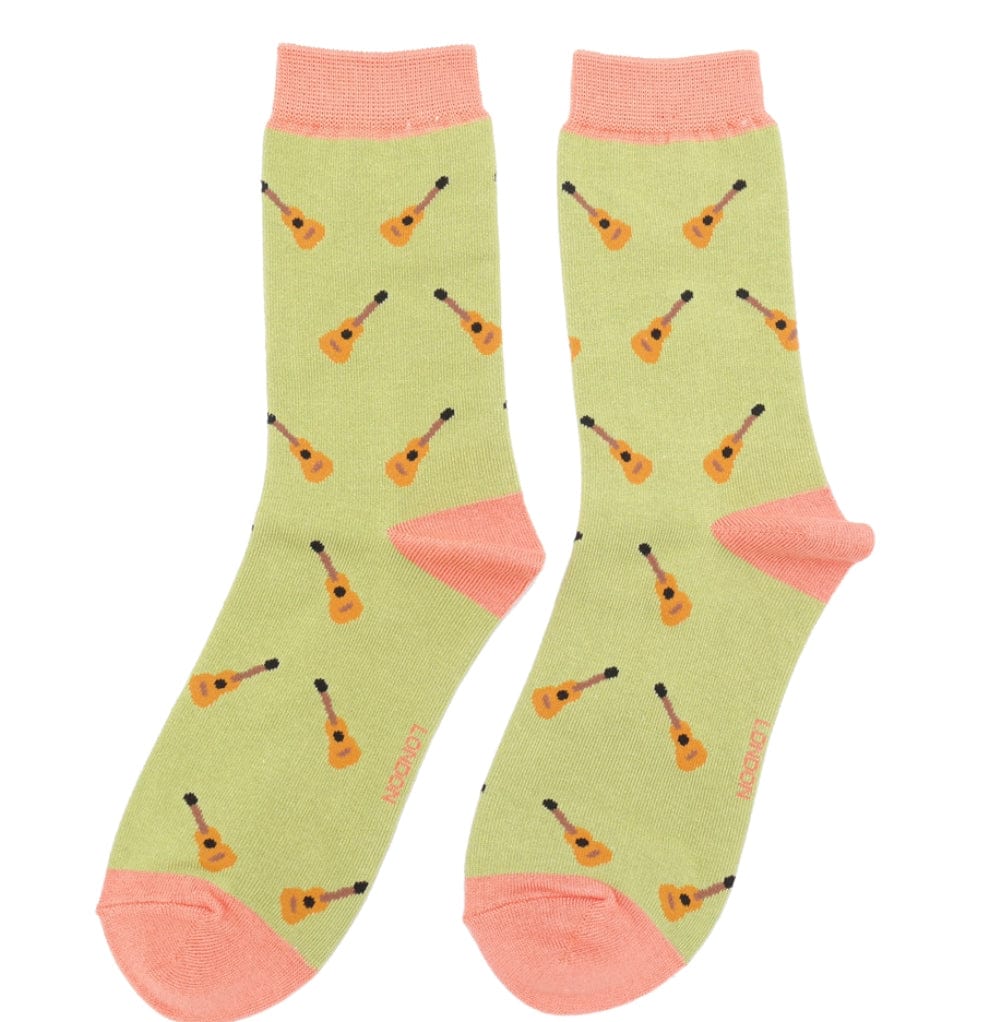 lusciousscarves Miss Sparrow Acoustic Guitars Bamboo Ladies Socks, Green