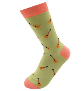 lusciousscarves Miss Sparrow Acoustic Guitars Bamboo Ladies Socks, Green