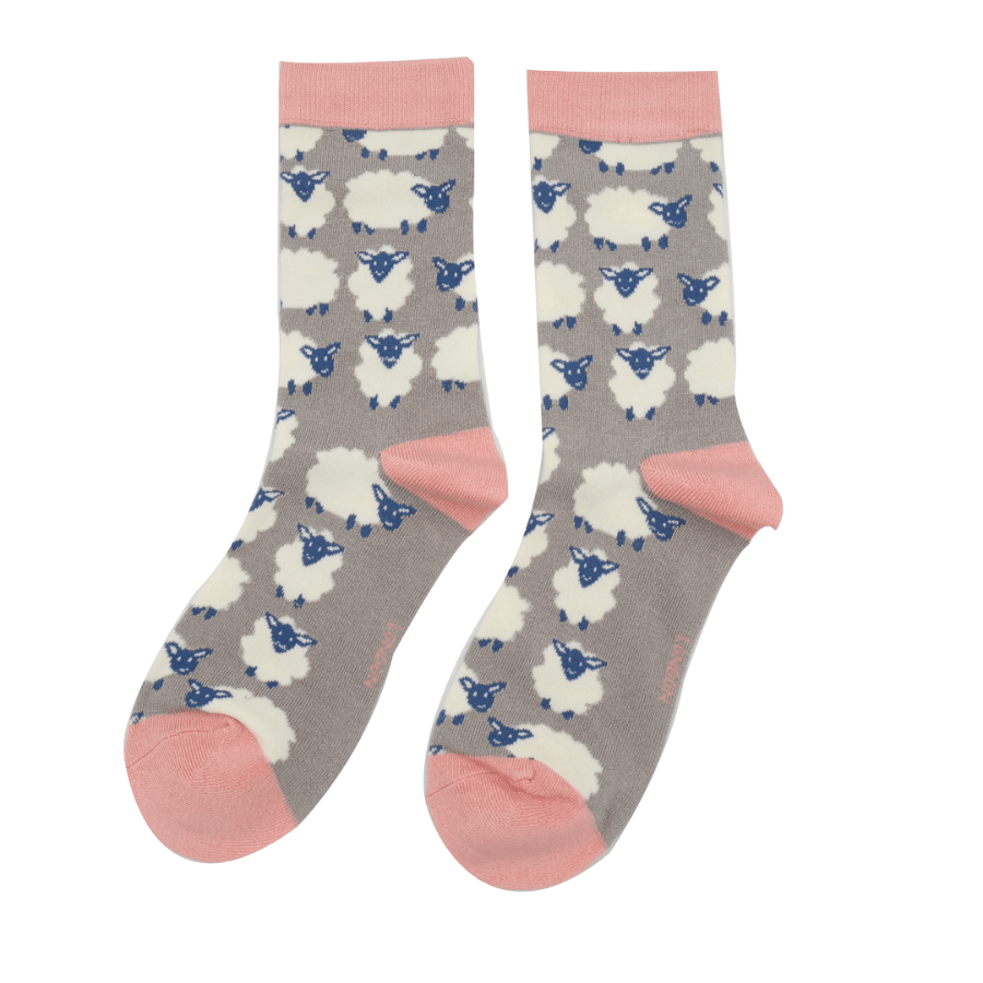 lusciousscarves Miss Sparrow Bamboo Socks- Sheep Design- Grey