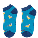 Load image into Gallery viewer, lusciousscarves Miss Sparrow Bluetits Bamboo Trainer Socks - Teal
