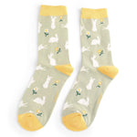 Load image into Gallery viewer, lusciousscarves Miss Sparrow Bunny Rabbits and Daises Design Bamboo Socks , Ladies , Mint Green
