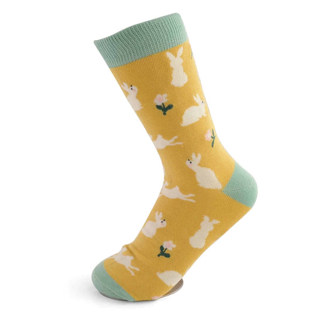 lusciousscarves Miss Sparrow Bunny Rabbits and Daises Design Bamboo Socks , Ladies , Yellow