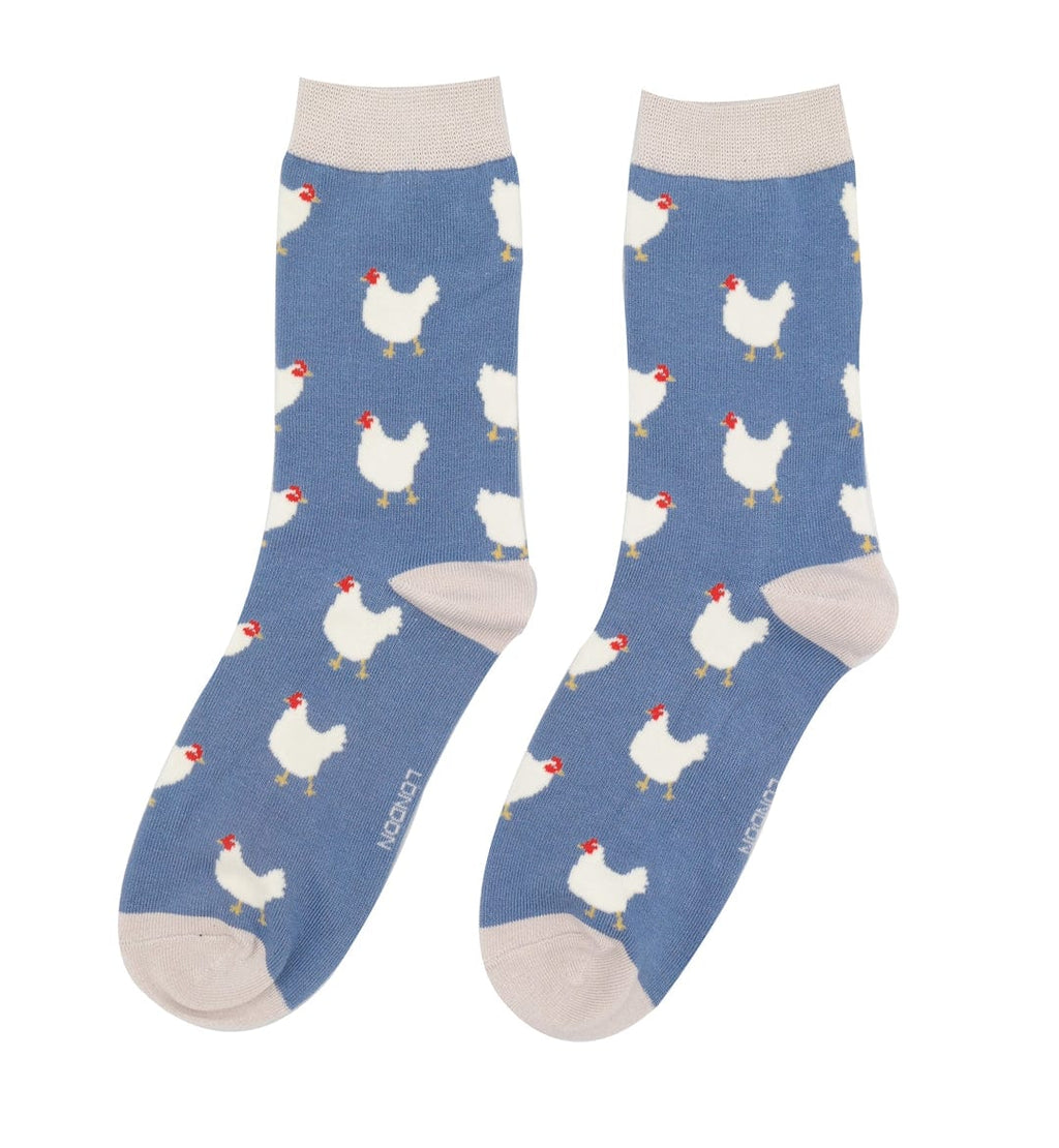 lusciousscarves Miss Sparrow Chicken, Hen's Bamboo Socks - Blue