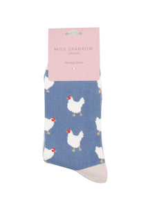 lusciousscarves Miss Sparrow Chicken, Hen's Bamboo Socks - Blue