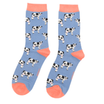 Load image into Gallery viewer, lusciousscarves Miss Sparrow, Cow&#39;s Design Bamboo Socks - Blue
